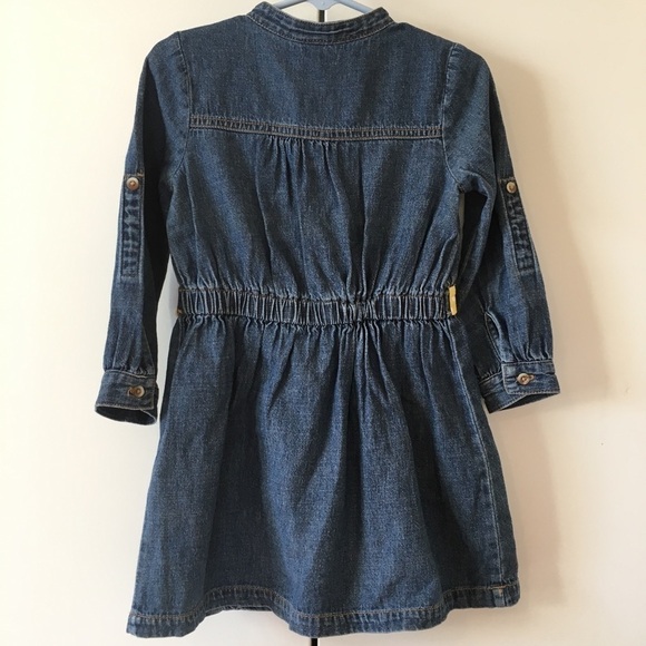 Carter's Toddler Girl's All Cotton Denim Blue Long Sleeves Half Button Up Dress - Picture 5 of 14